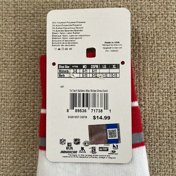 FBF Originals Texas Tech Raiders Mas Stripe Dress Sock OSFM - Picture 2 of 4
